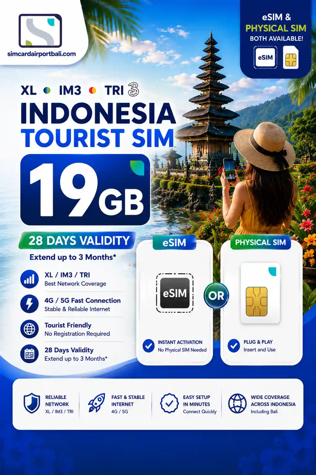 Bali Sim Card 19GB - XL, Tri & IM3 Indoosat