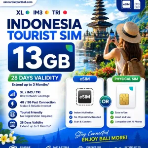 Bali eSIM Card 13GB – XL, Tri & IM3 Indosat